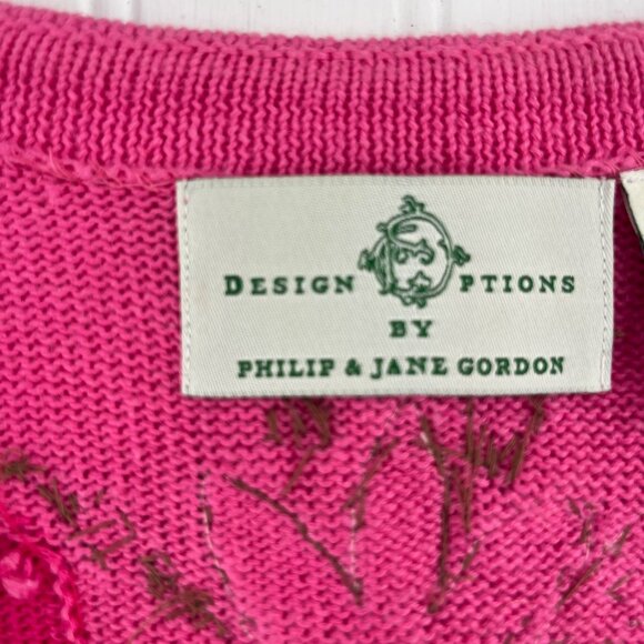 Design Options Philip & Jane Gordon Pink Floral Embroidered Cardigan Sz Large - Picture 2 of 5